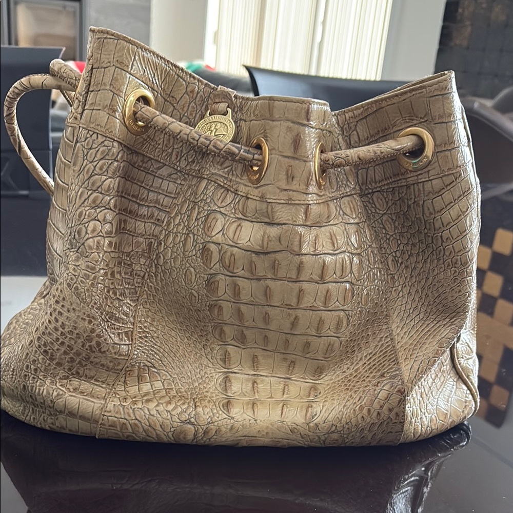 Brahmin Croc Embossed Tote Bag - Beige
